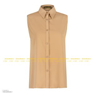 تاپ زنانه مدل جلودکمه به رنگ نسکافه ای یا شومیز بدون استین