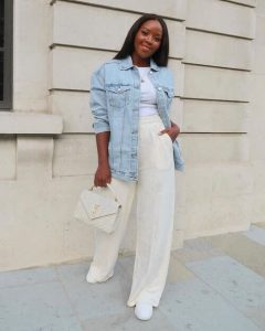 white trousers with crop jean