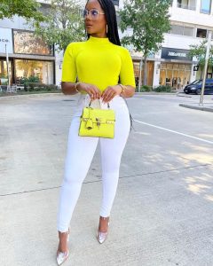 white trousers + Neon colors