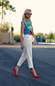 white trousers + Graphic T-shirt