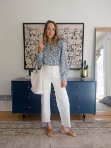 white trousers with flower tops